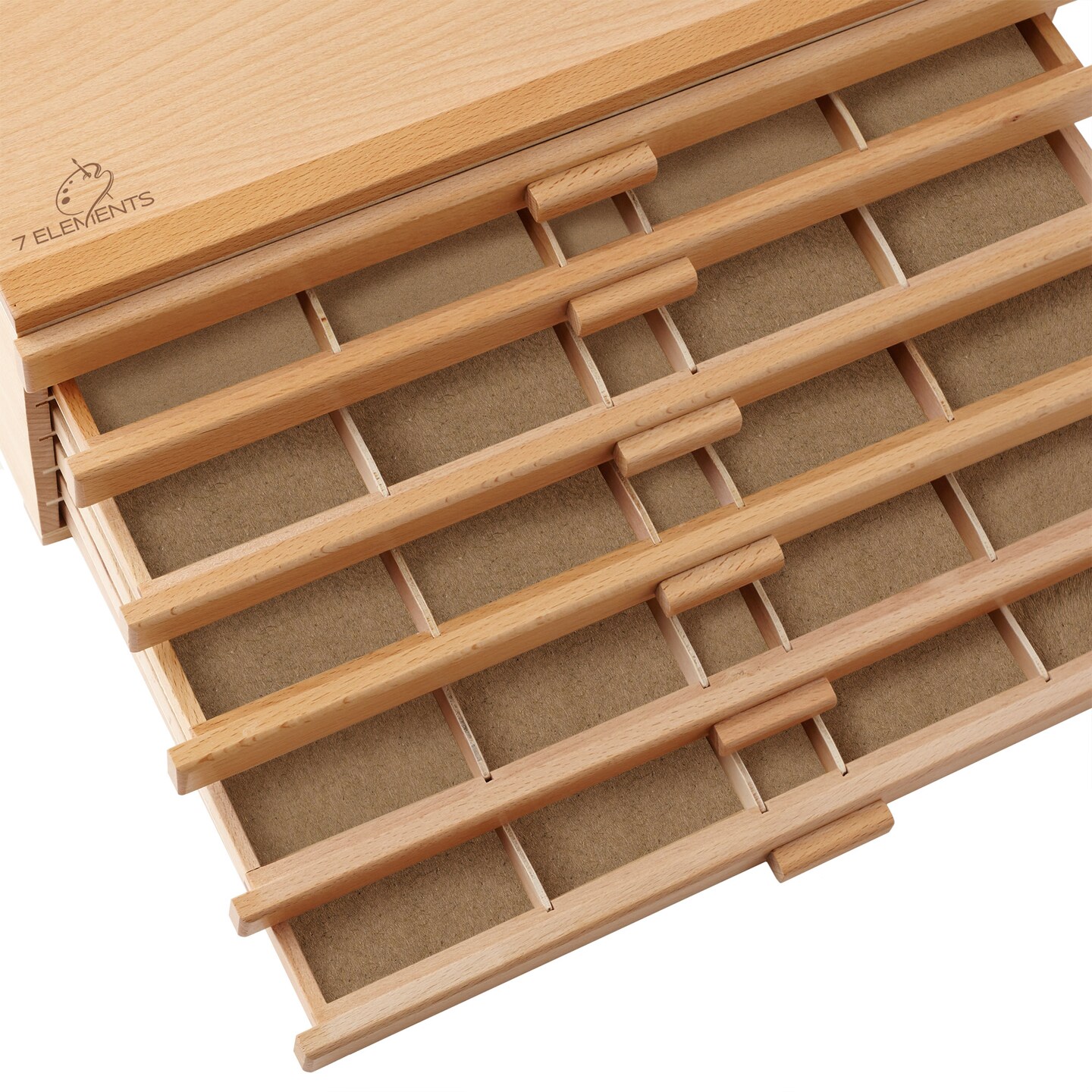 7 Elements Wooden Artist Storage Supply Box for Pastels, Pencils, Pens, Markers, Brushes and Tools