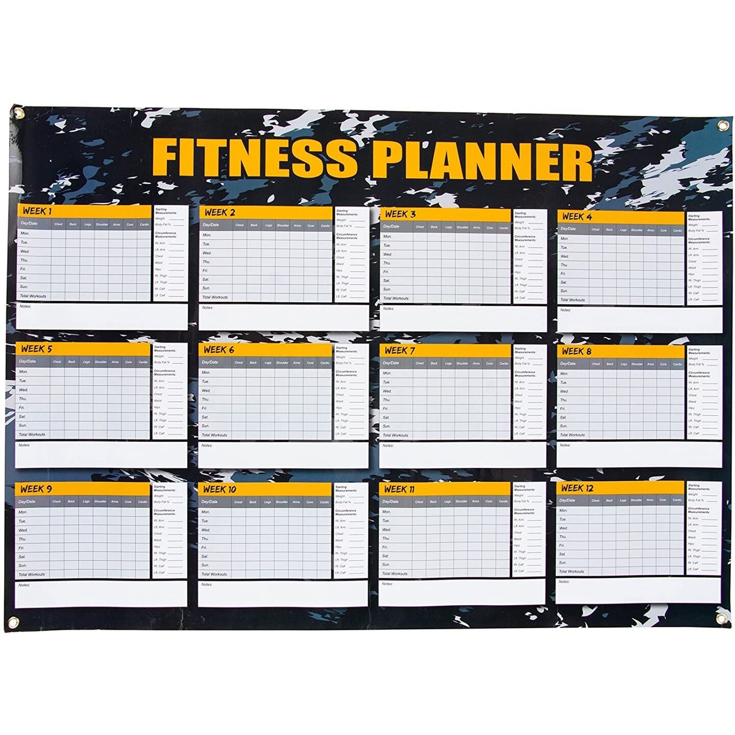 Juvale Dry Erase Weekly Planner - 12 Weeks Fitness Planner for Workout Exercise Log, Weight Loss Program, Bodybuilding, Cross-Fit, and Gym Training Progress Tracking, 24 x 17 Inches