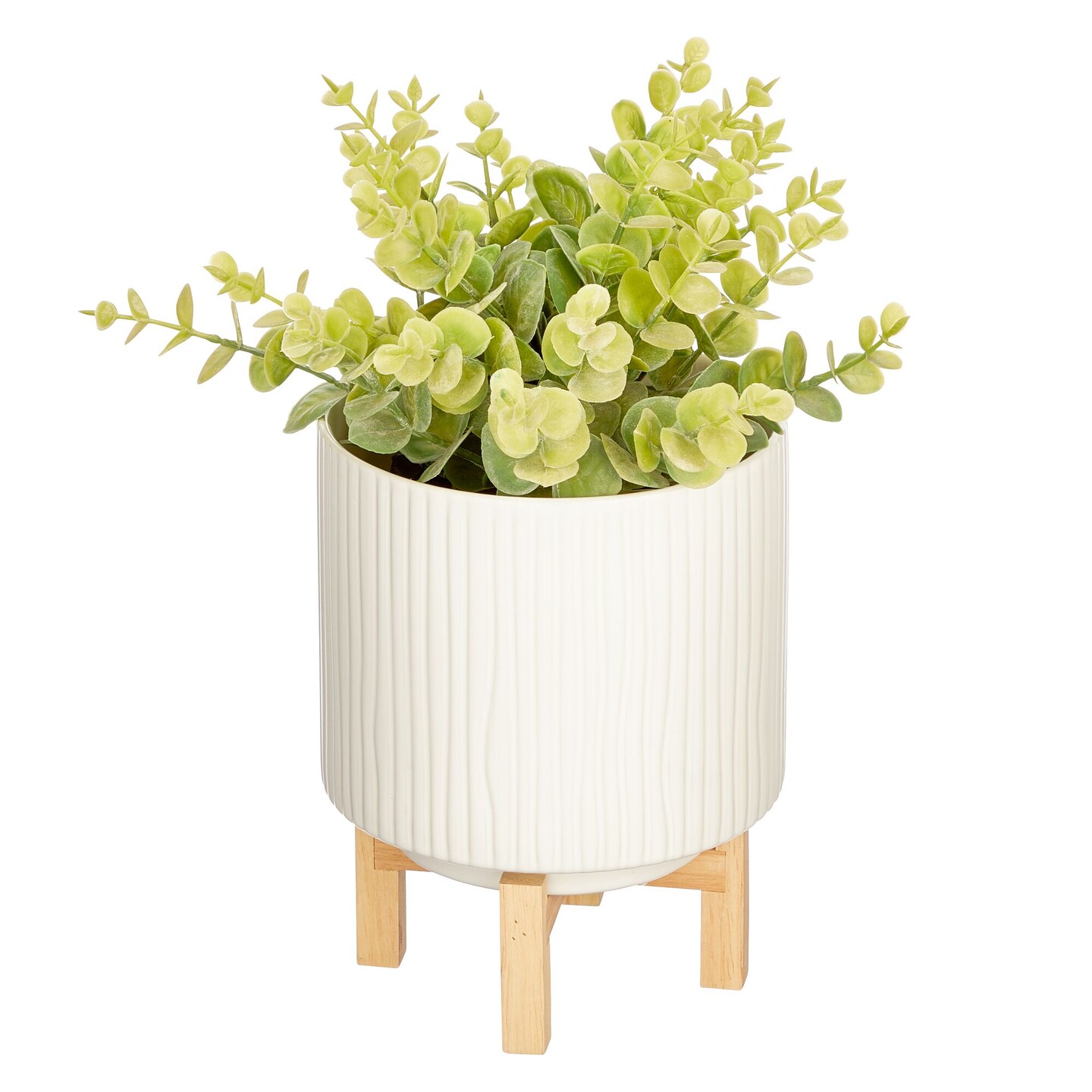 mDesign Ceramic Lines Planter Pot w/ Rubberwood Plant Stand Michaels