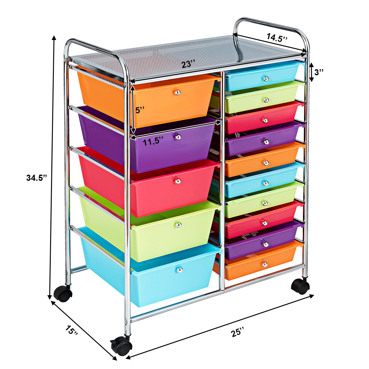 Costway  Rolling Storage Cart wIth 15 Drawers
