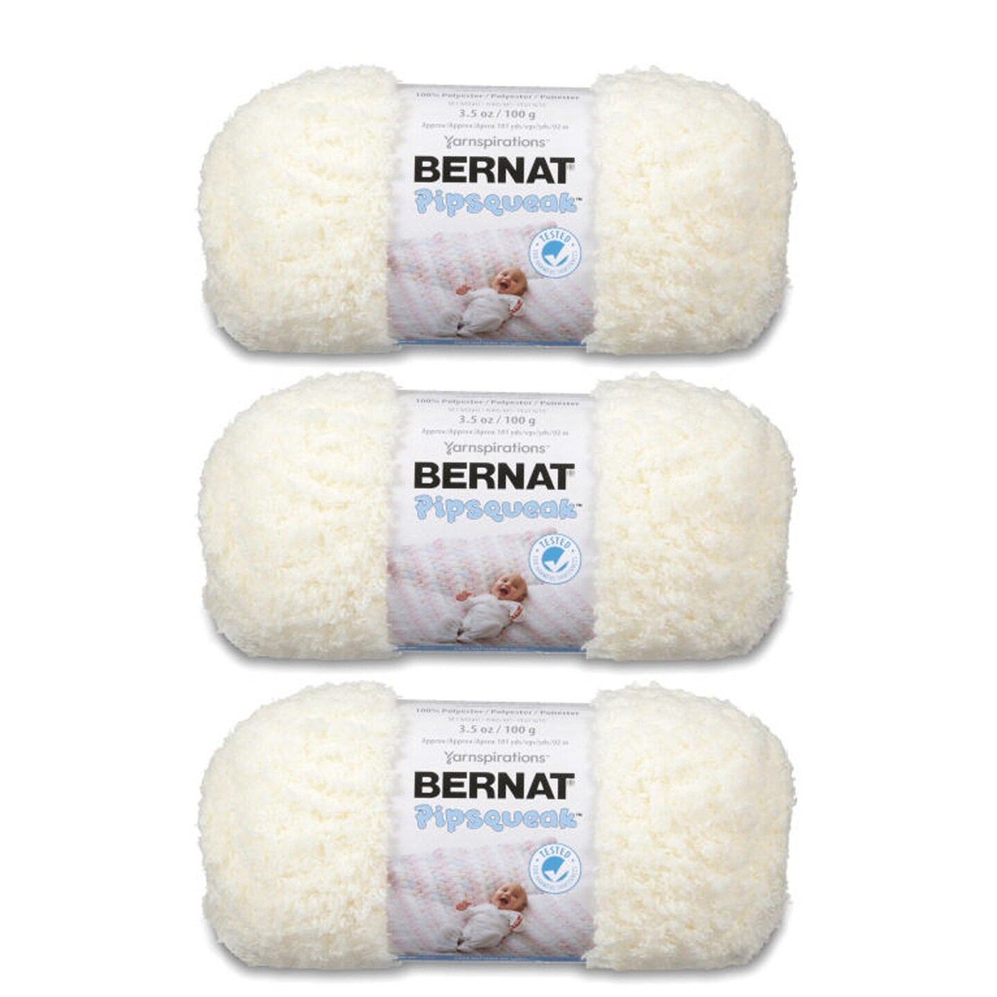 Bernat Pipsqueak Vanilla Yarn - 3 Pack of 100g/3.5oz - Polyester - 5 Bulky - 101 Yards - Knitting/Crochet