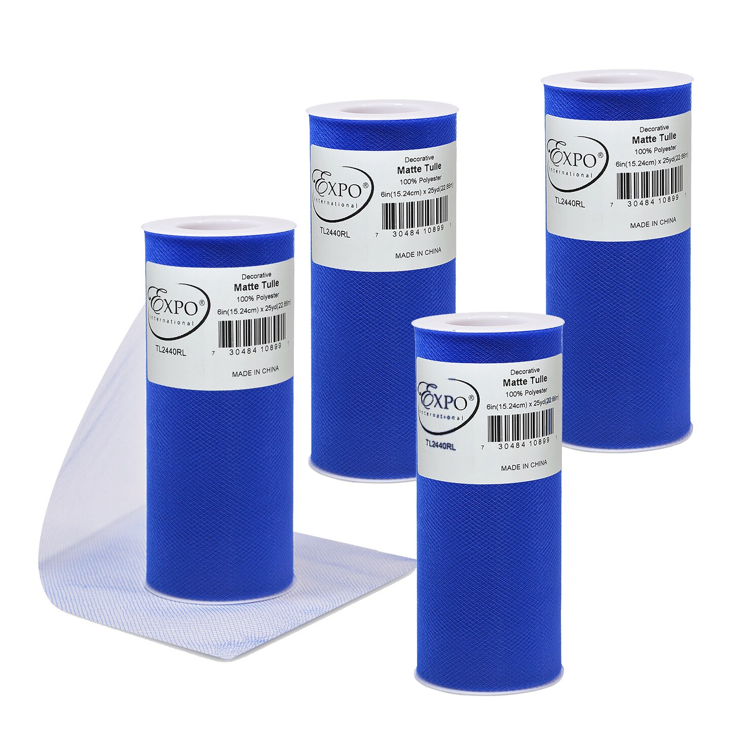Pack of 4 Decorative Matte Tulle Spool of 6 Inch X 25 Yards
