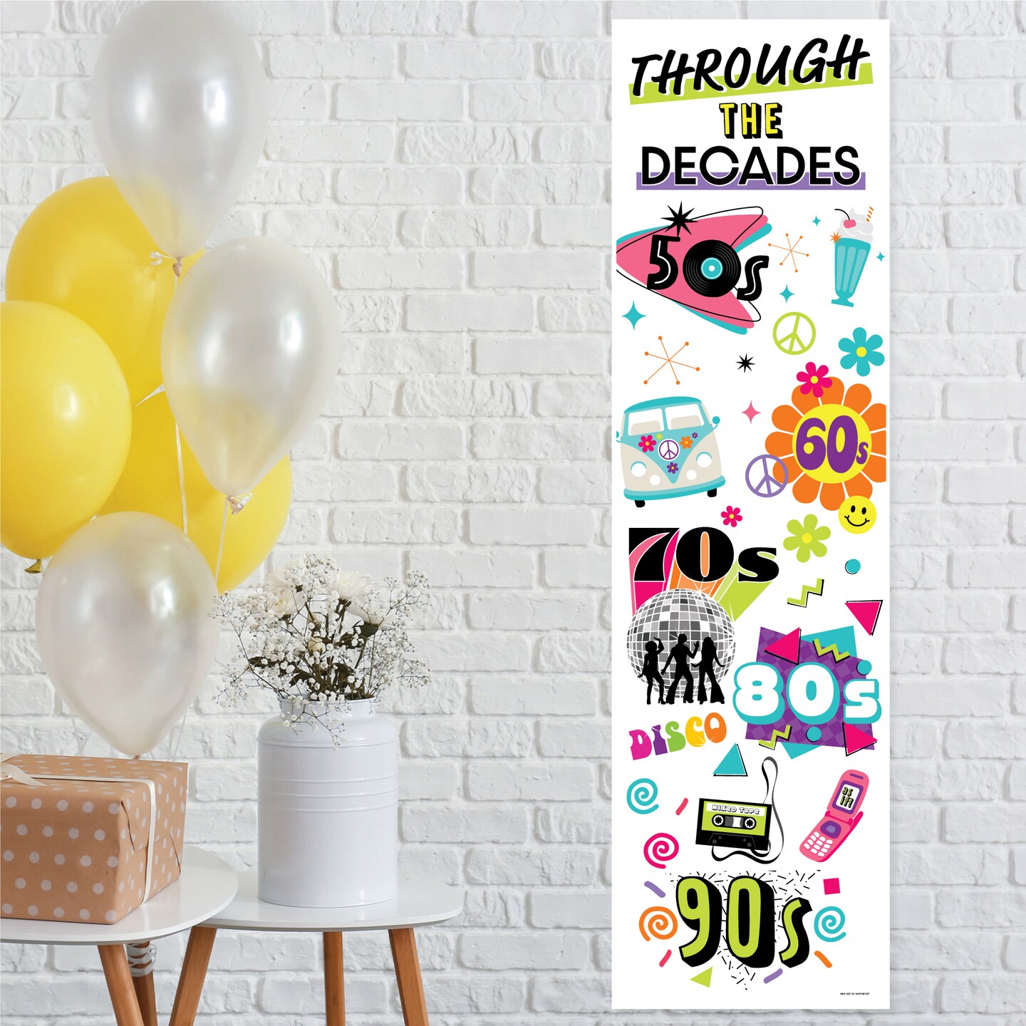 Big Dot of Happiness Through the Decades - 50s, 60s, 70s, 80s, and 90s Party Front Door Decoration - Vertical Banner