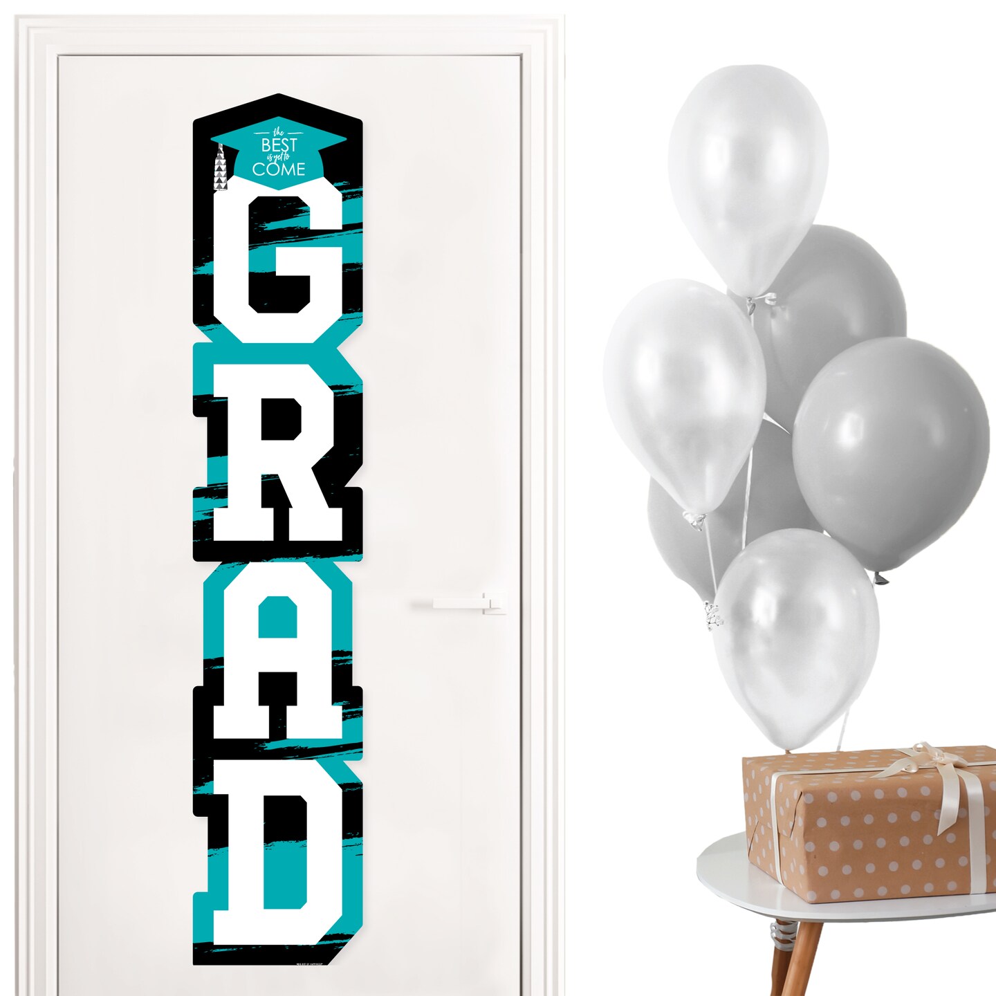 Big Dot of Happiness Teal Graduation Banner - Vertical Shaped Banner Decorations