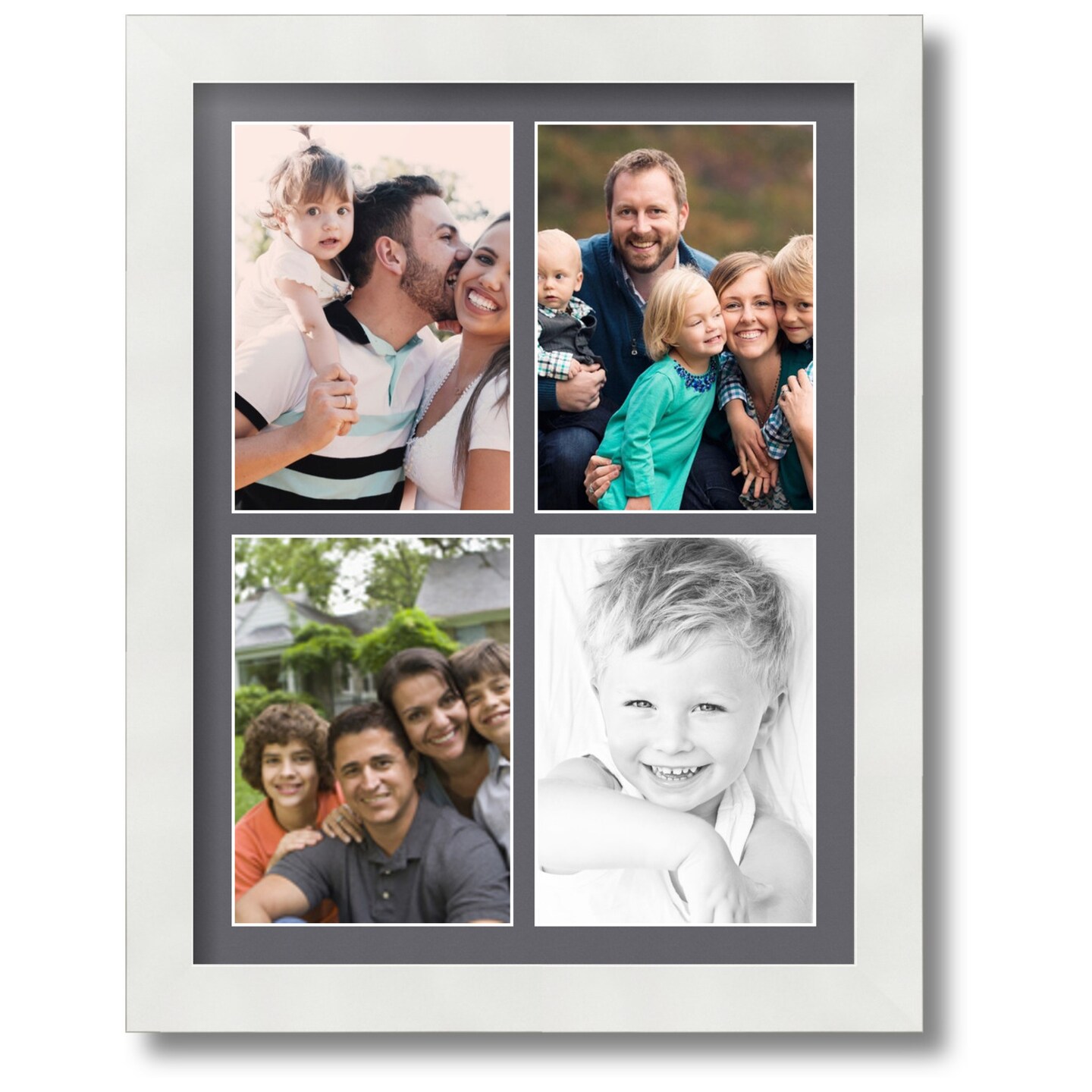 ArtToFrames Collage Photo Picture Frame with 4 - 5x7 inch Openings, Framed in White with Over 62 Mat Color Options and Regular Glass (CSM-3966-2153)