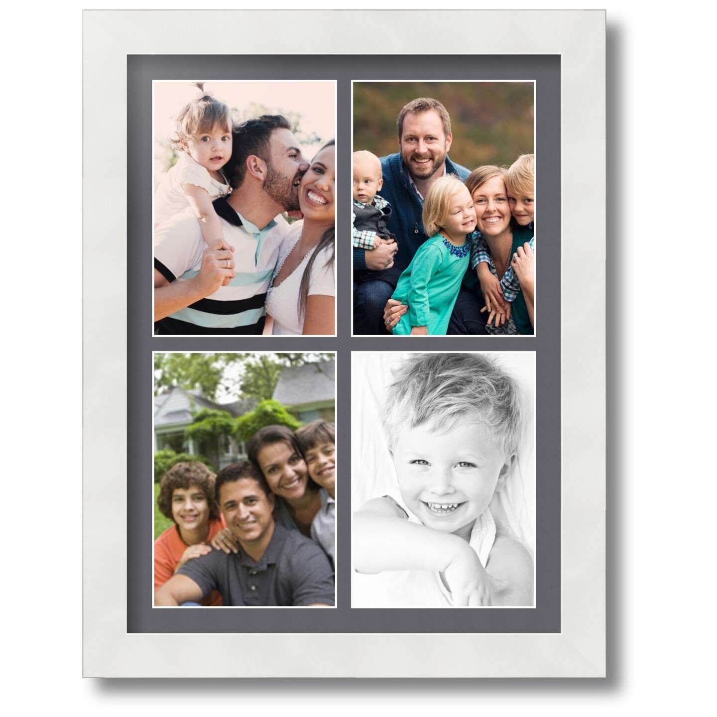 ArtToFrames Collage Photo Picture Frame with 4 - 5x7 inch Openings, Framed  in White with Over 62 Mat Color Options and Regular Glass (CSM-3966-2153)