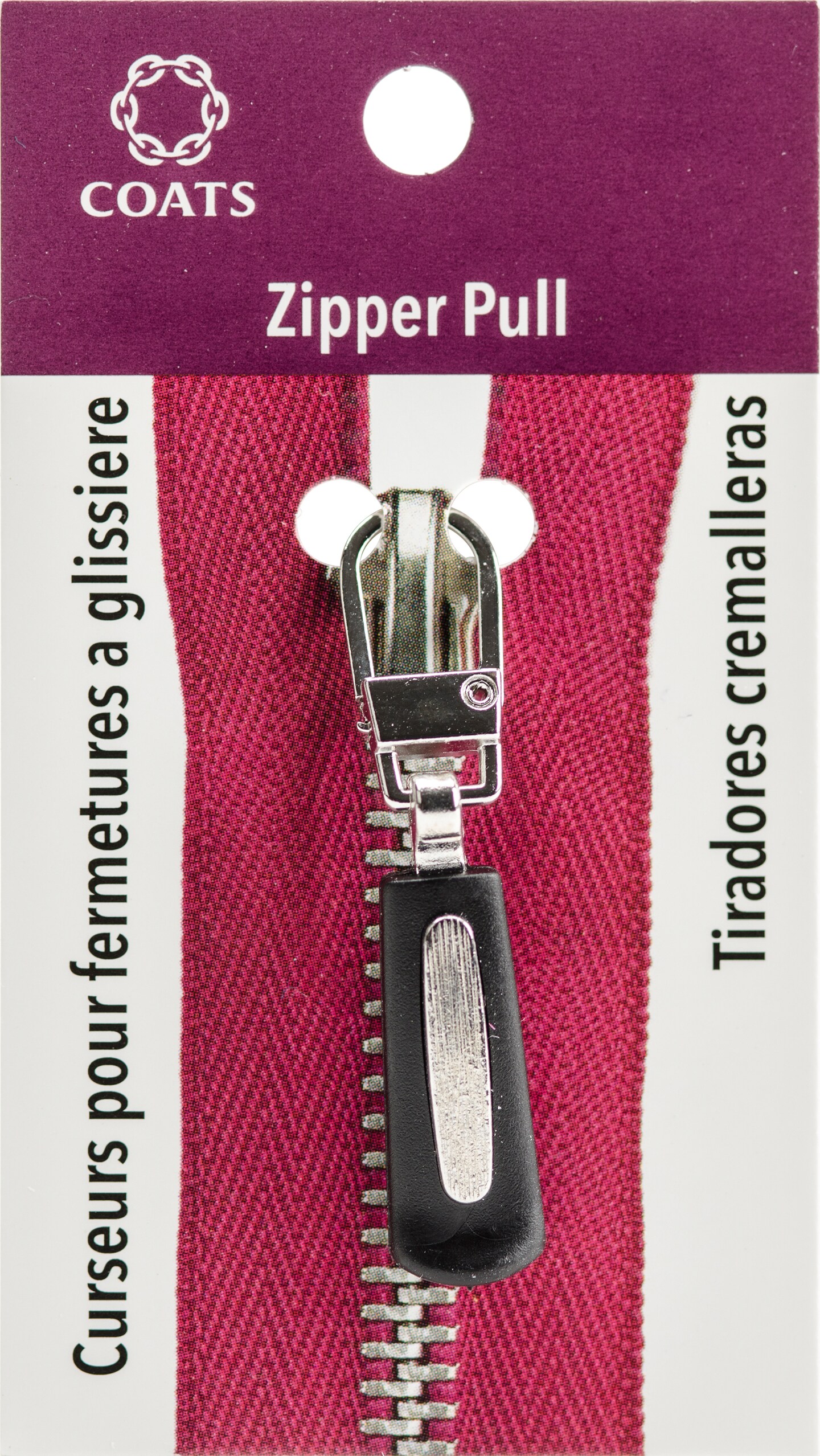 Coats Zipper Pull-Black Rubber &#x26; Silver