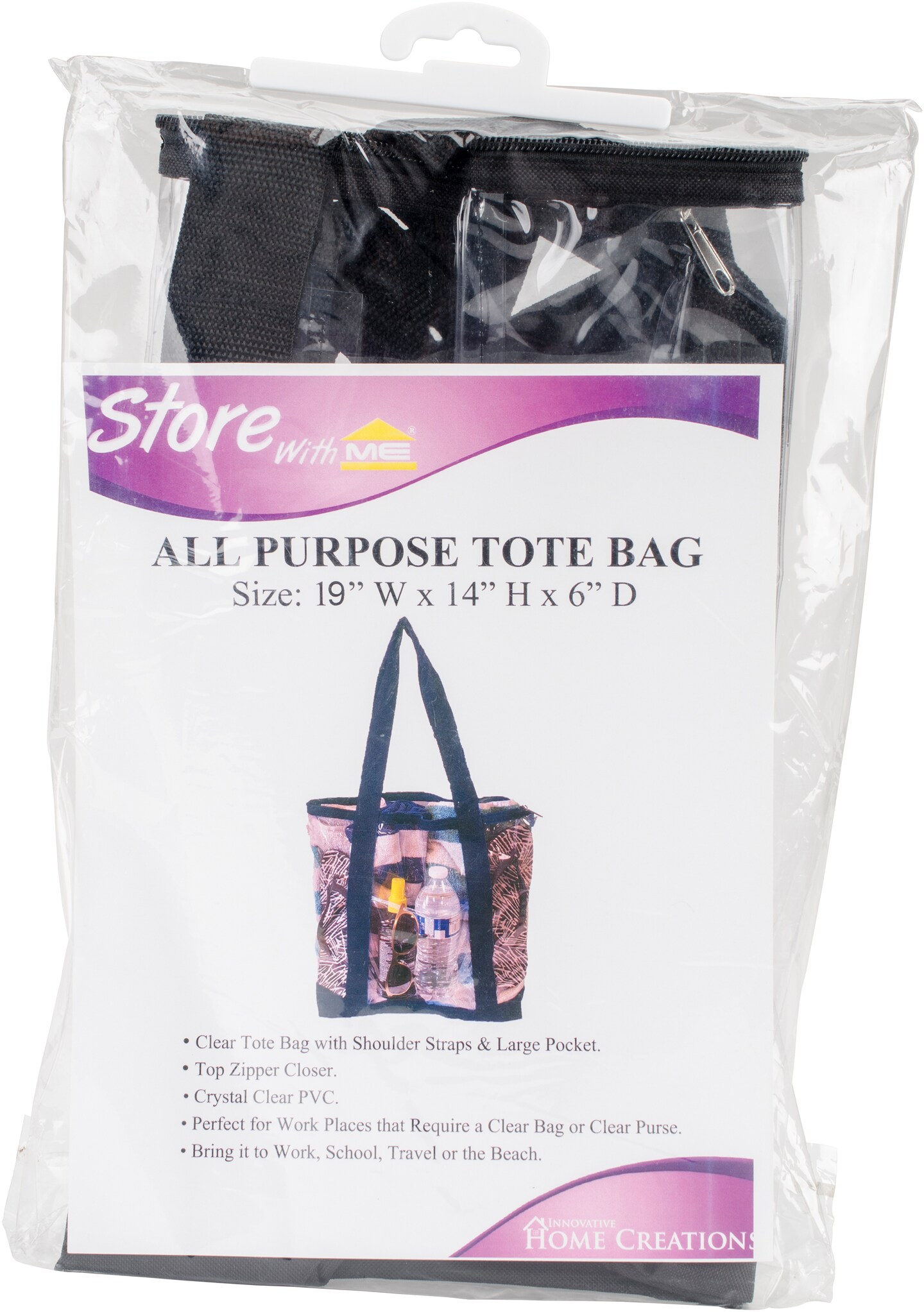Innovative Home Creations All-Purpose Clear Tote Bag-Black 19"X14"X6"