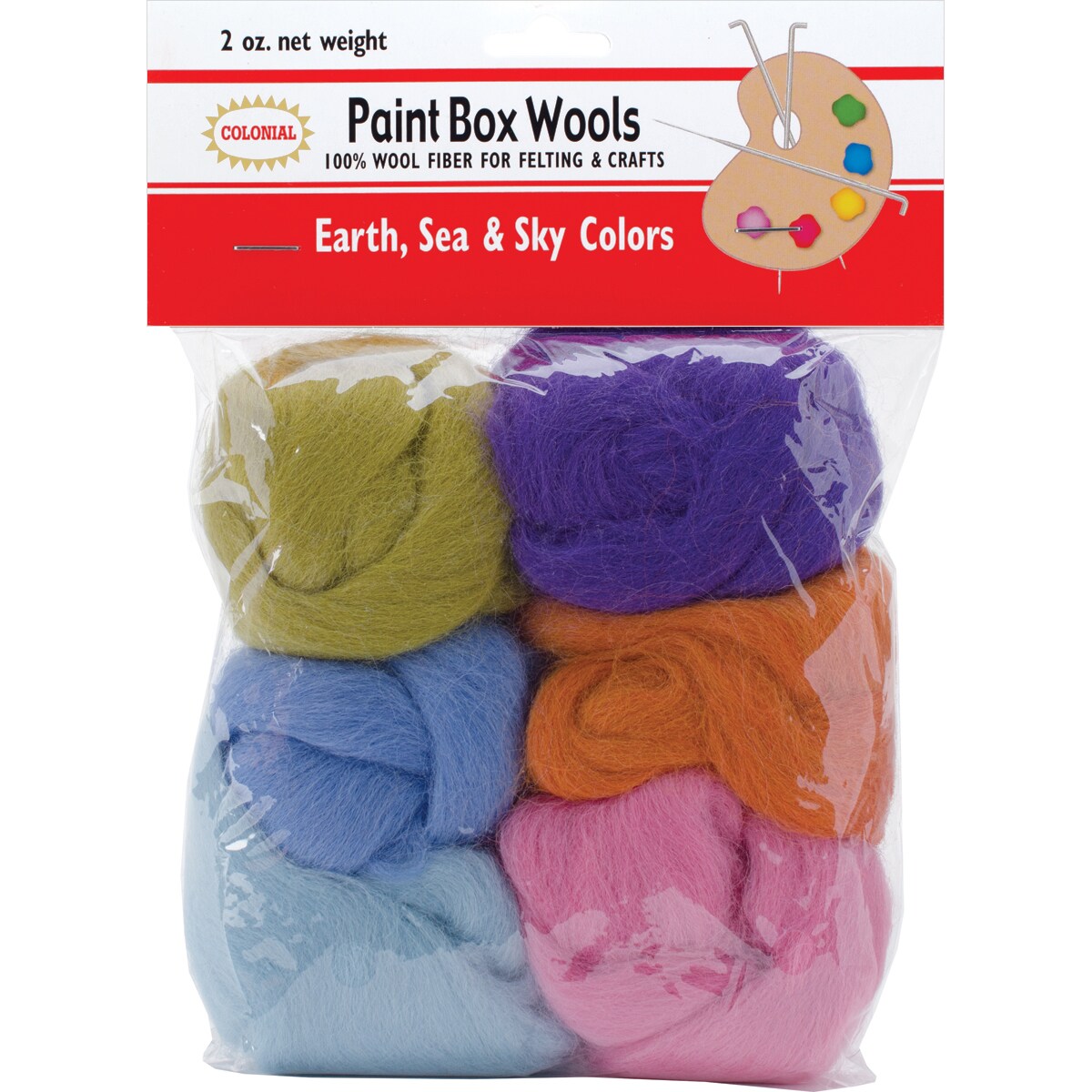 Colonial Paint Box Wools .33oz 6/Pkg-Earth, Sea &#x26; Sky -Orn/Olv/Pur/Pk/Bl/Seaf