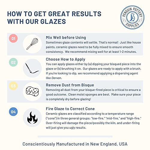 Penguin Pottery - Clear Glaze - Low Fire Glaze Cone 06-04 for Low Fire Clay - Ceramic Glaze Pottery (1 Pint | 16 oz | 473 ml)