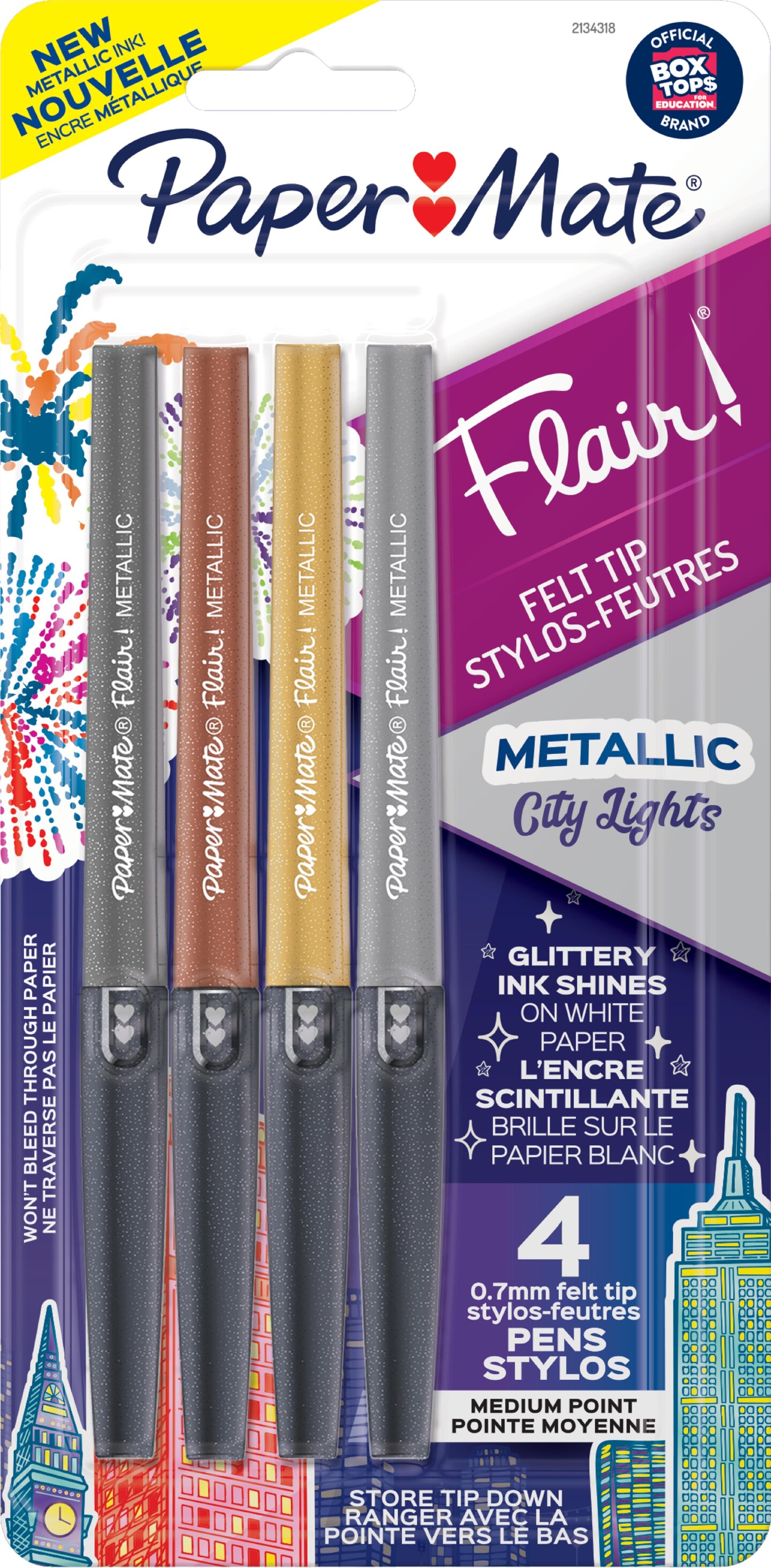 Set de 6 Stylos feutres Papermate Flair Pointe large Couleurs