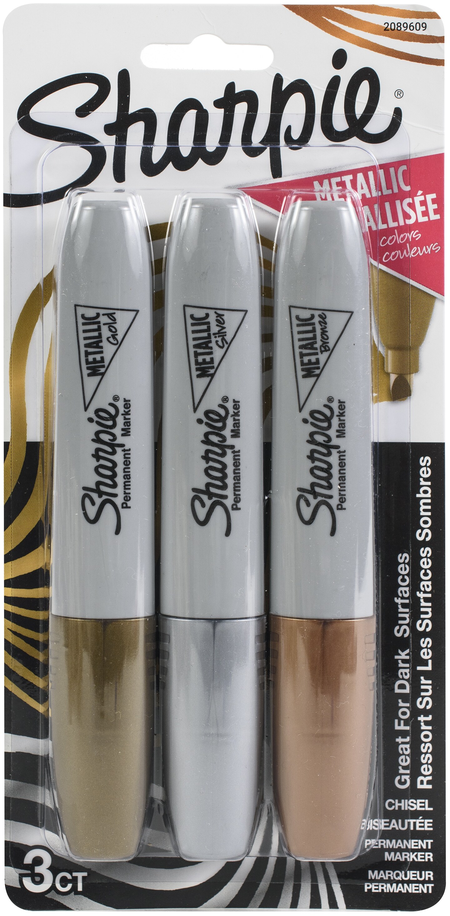 Sharpie Metallic Permanent Markers 3/Pkg-Gold, Silver & Bronze