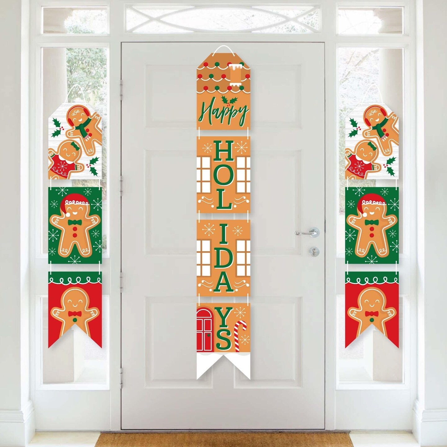 Big Dot of Happiness Gingerbread Christmas - Hanging Vertical Paper Door Banners - Gingerbread Man Holiday Party Wall Decor Kit - Indoor Door Decor