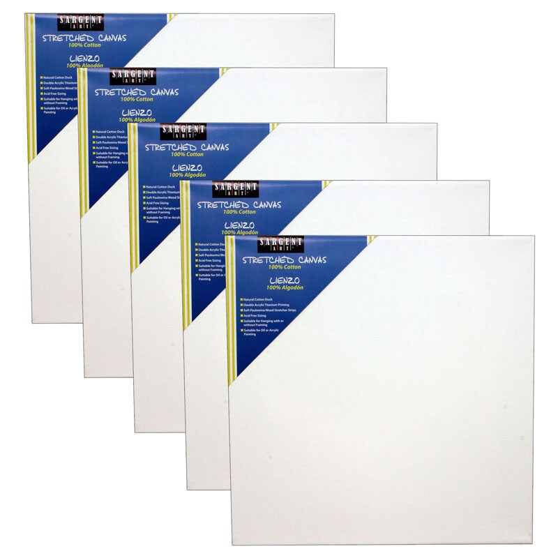 100% Cotton Stretched Canvas, Double Primed, 12&#x22; X 12&#x22;, Pack Of 5