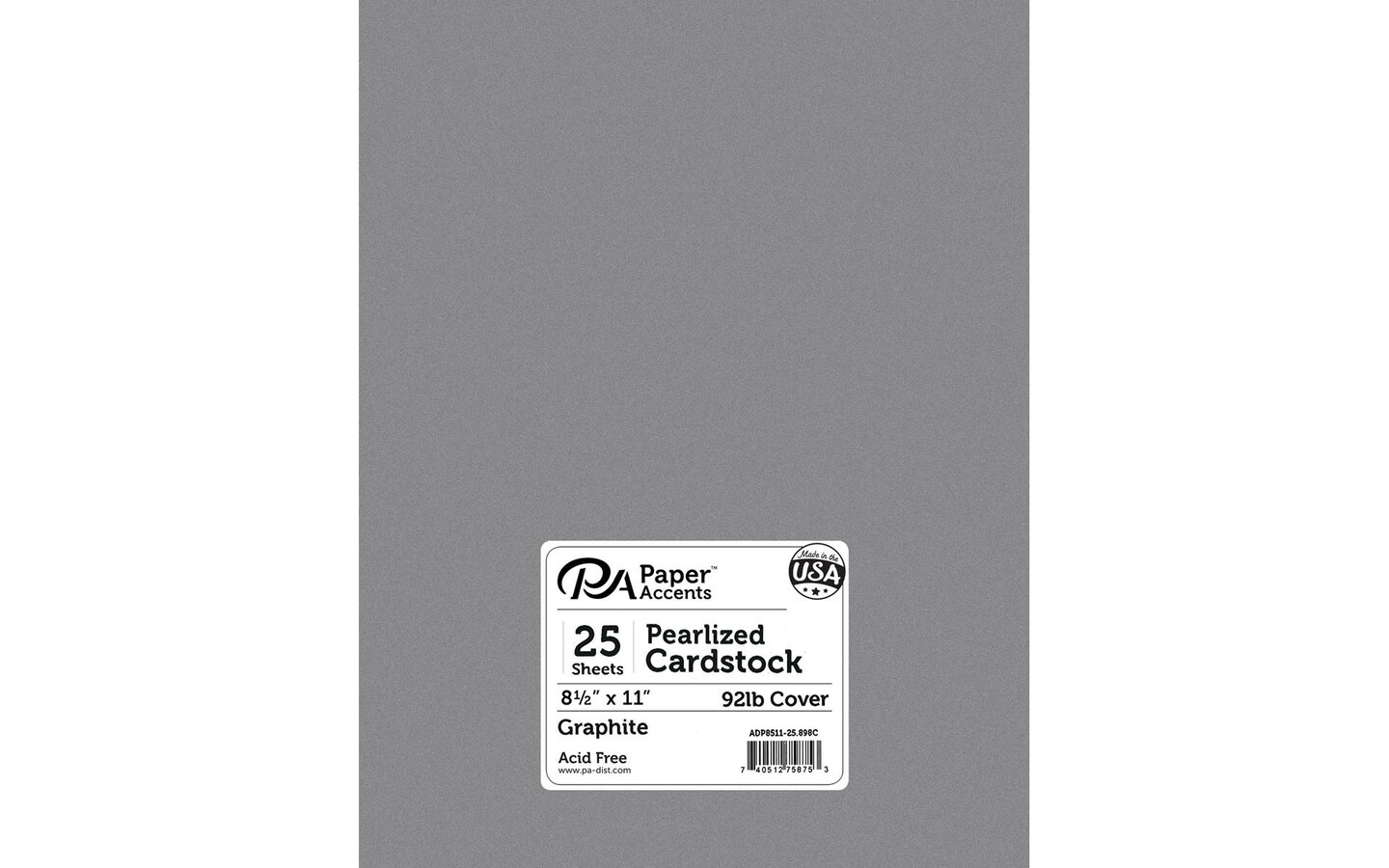 PA Paper Accents Pearlized Cardstock 8.5&#x22; x 11&#x22; Graphite, 92lb colored cardstock paper for card making, scrapbooking, printing, quilling and crafts, 25 piece pack