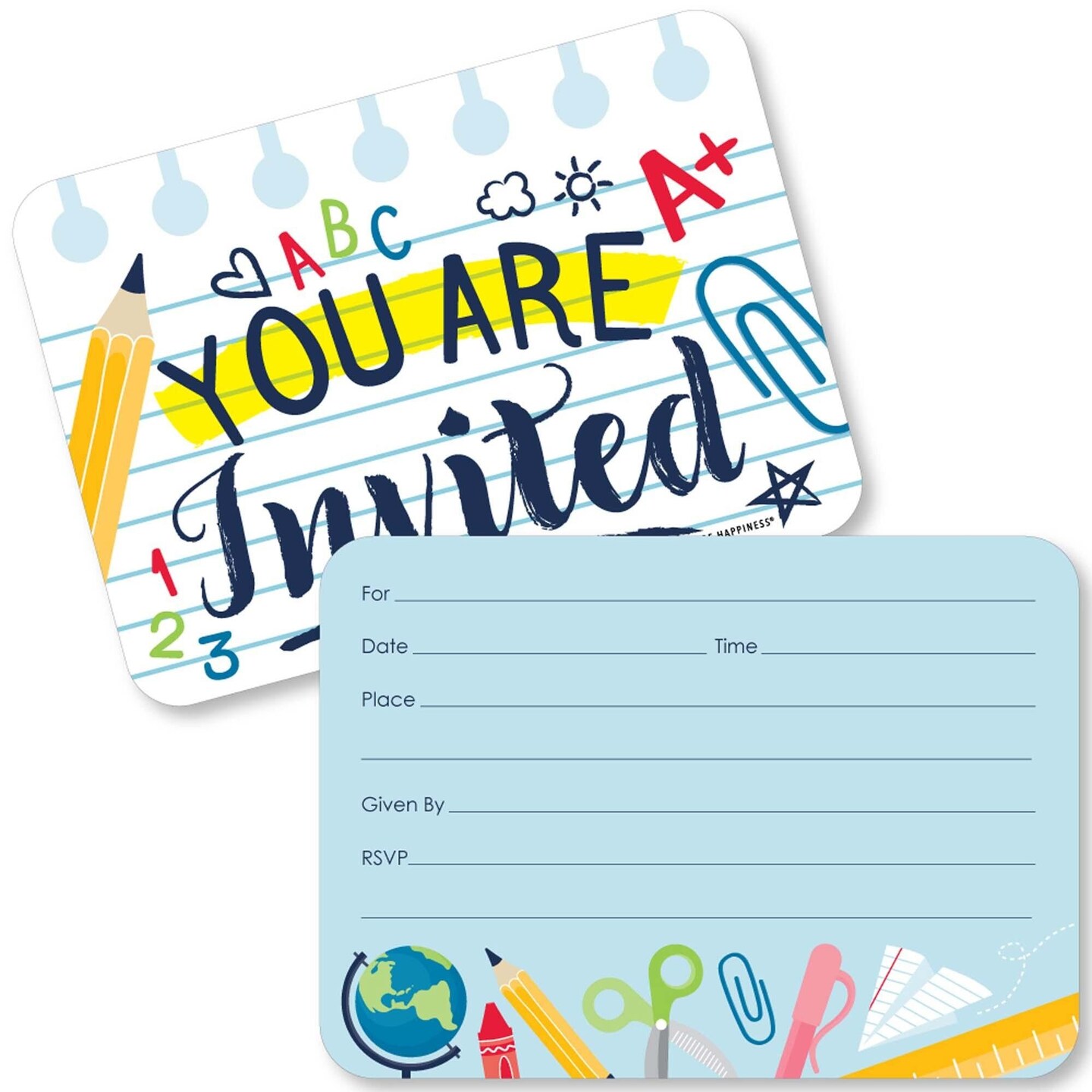Big Dot of Happiness Back to School - Shaped Fill-in Invitations - First Day of School Classroom Invitation Cards with Envelopes - Set of 12