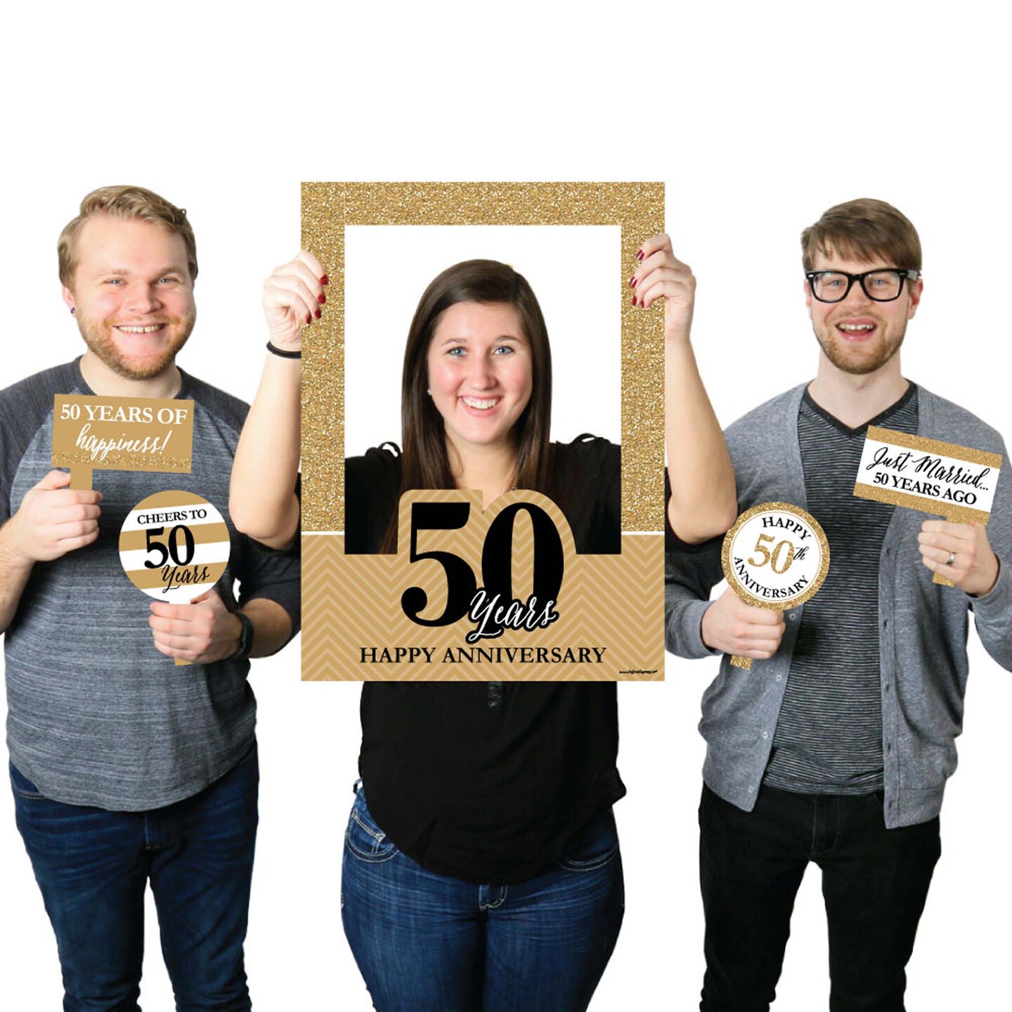 Big Dot of Happiness We Still Do - 50th Wedding Anniversary Selfie Photo Booth Picture Frame &#x26; Props - Printed on Sturdy Material