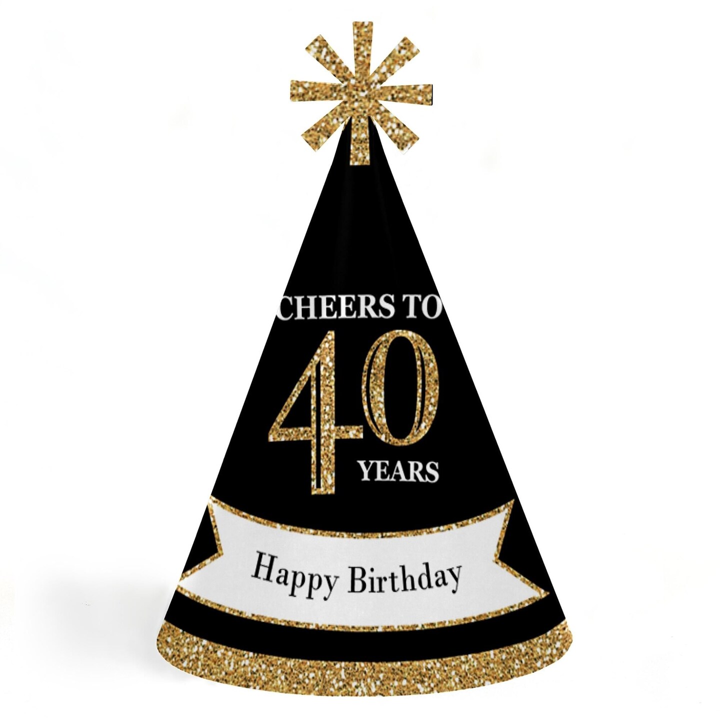 Big Dot of Happiness Adult 40th Birthday - Gold - Cone Birthday Party Hats Adults - Set of 8 (Standard Size)