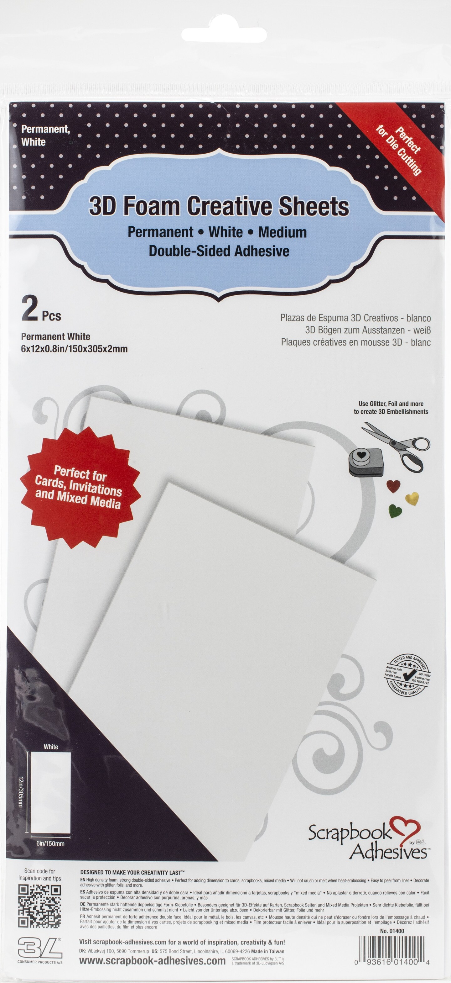 Scrapbook Adhesives WHITE 6x12 Inch 3D Foam Creative Sheets 01400