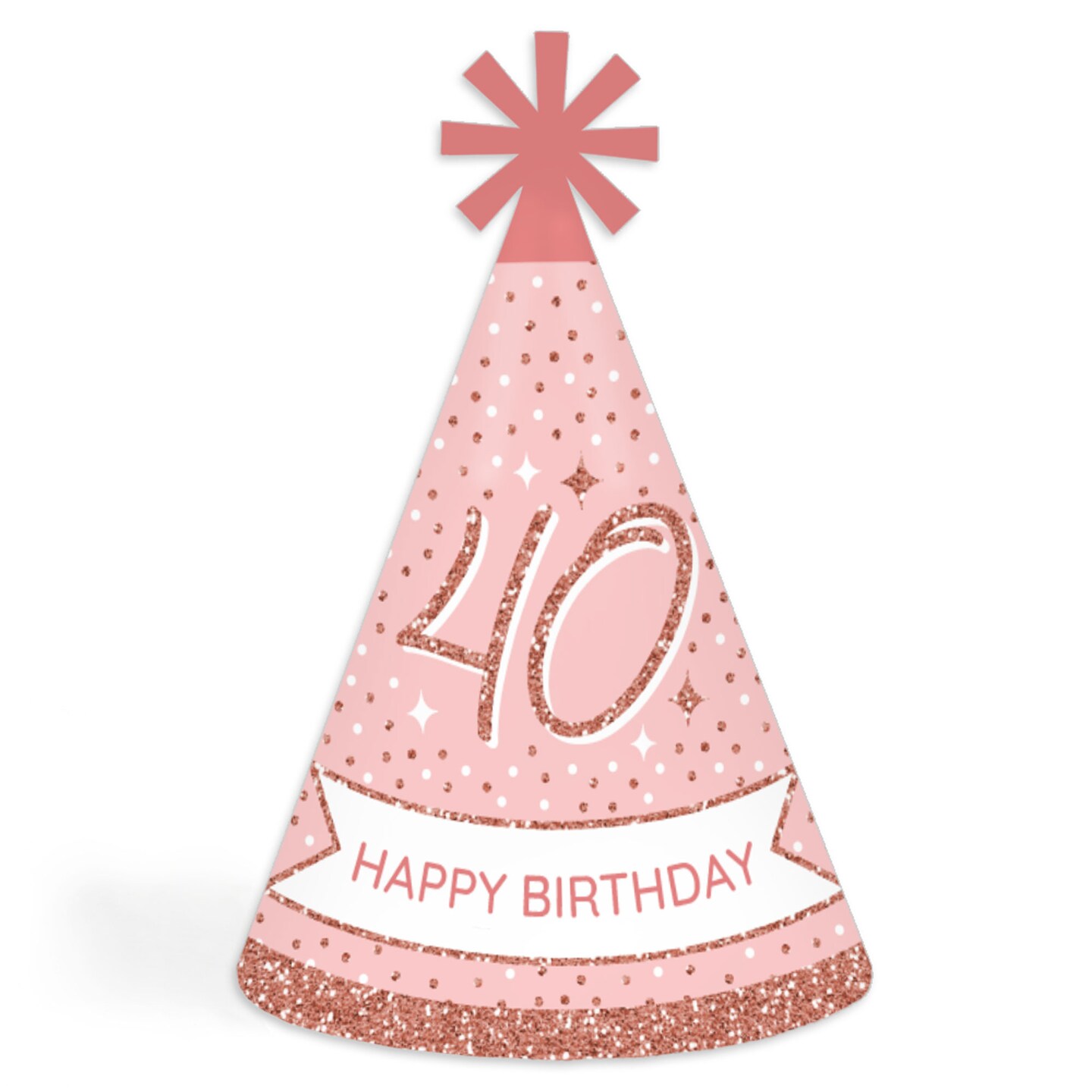 Big Dot of Happiness 40th Pink Rose Gold Birthday - Cone Happy Birthday Party Hats for Adults - Set of 8 (Standard Size)