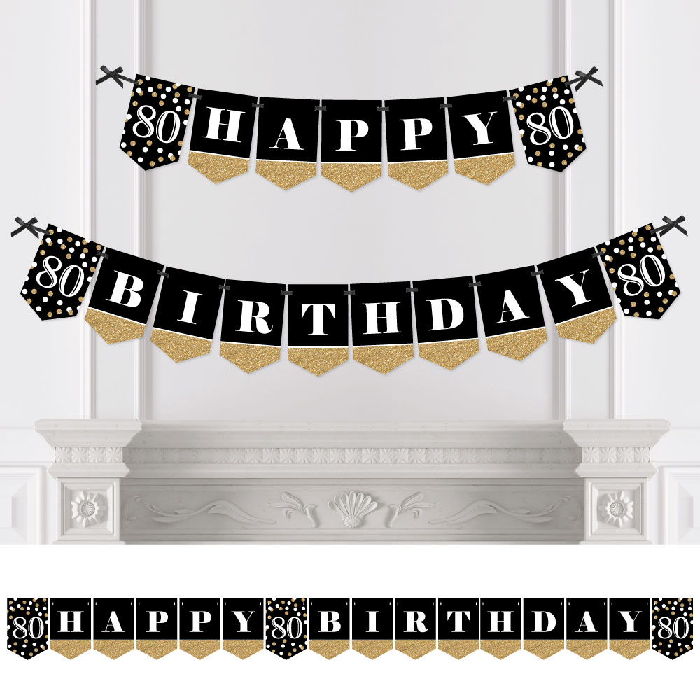 Big Dot of Happiness Adult 80th Birthday - Gold - Birthday Party Bunting Banner - Gold Party Decorations - Happy Birthday