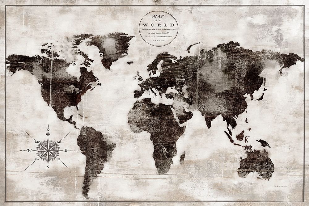 Rustic World Map Black and White Poster Print by Marie Elaine Cusson - Item # VARPDXRB13521MC