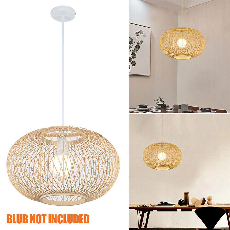 Kitcheniva Woven Pendant Light Fixture Ceiling Lamp Chandelier Beige Bamboo Wicker Rattan