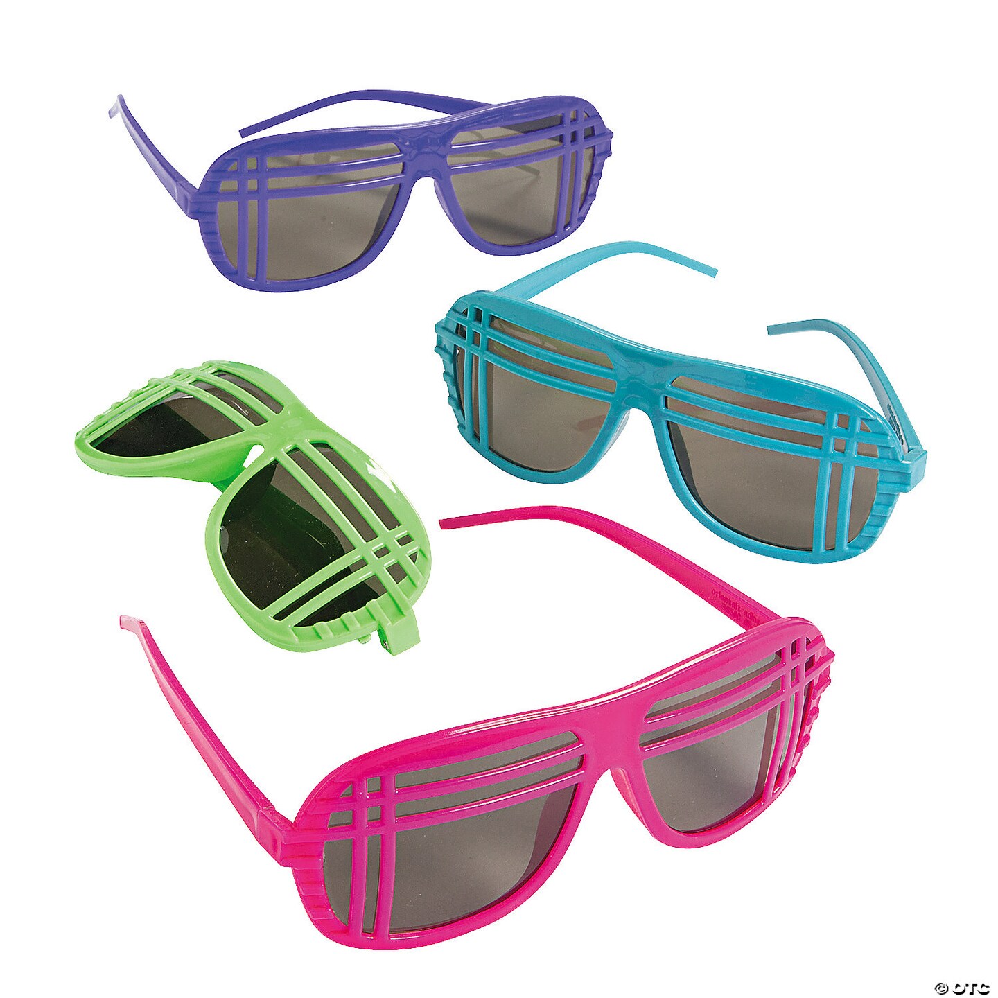 6&#x22; Adults 80s Brightly Colored Neon Plastic Sunglasses - 12 Pc.