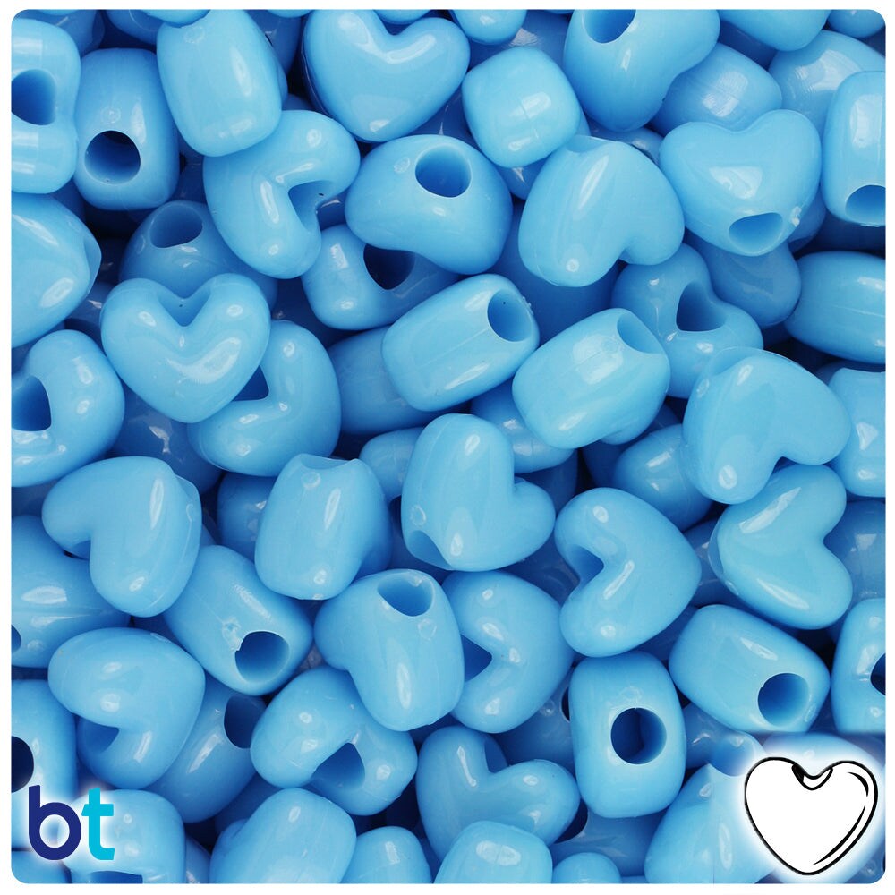BeadTin Baby Blue Opaque 12mm Heart (VH) Plastic Pony Beads - Main Image