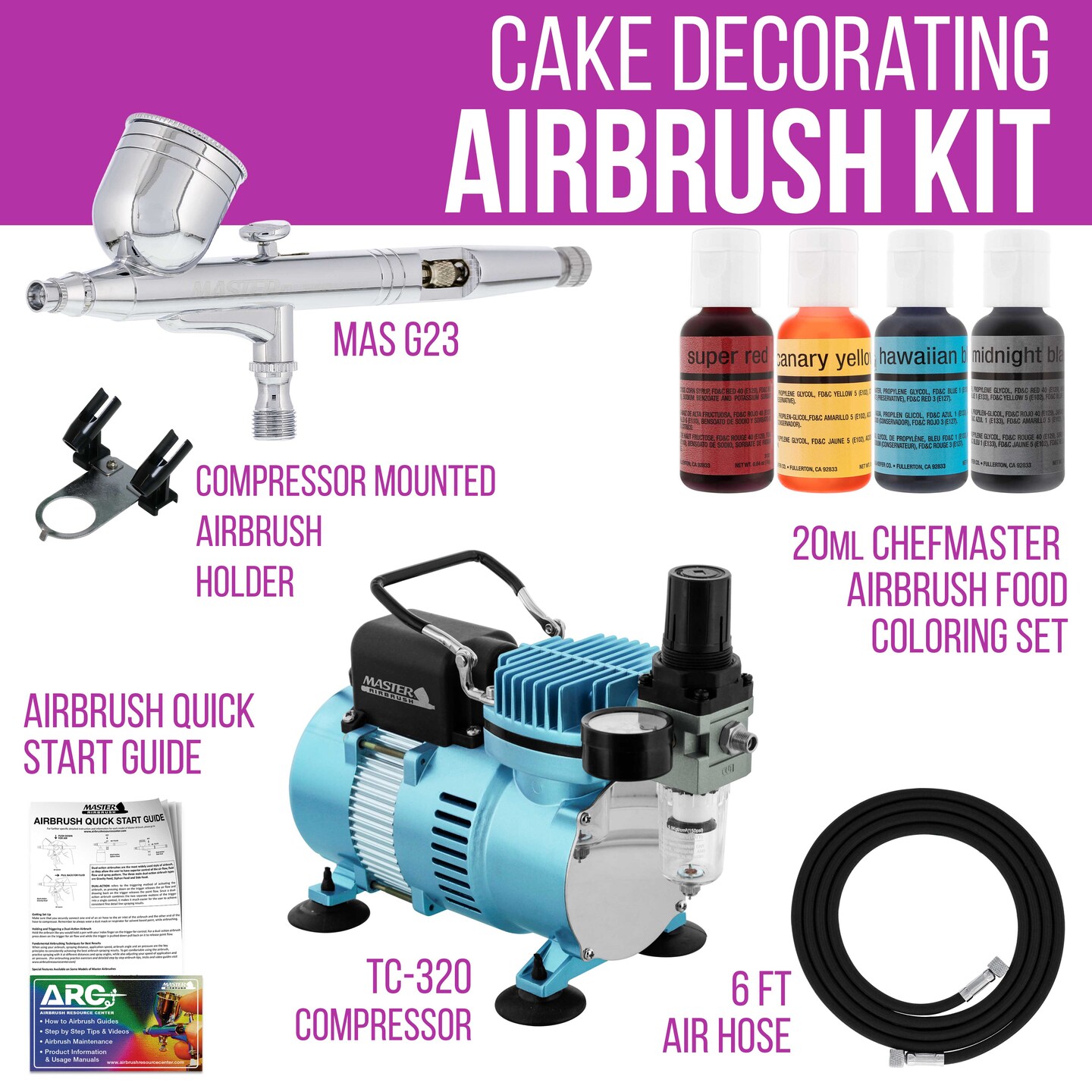 Cake Decorating Airbrushing System Kit with a 4 Color Chefmaster Food