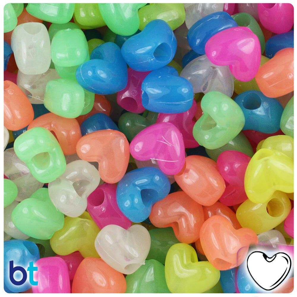 BeadTin Glow Mix 12mm Heart (VH) Plastic Pony Beads (250pcs) | Michaels