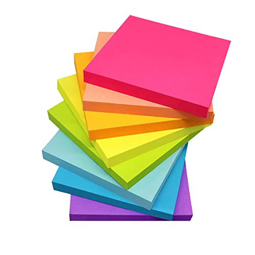 8-Pack Sticky Notes 3x3 Inches Bright Colors Self-Stick Pads Easy to Post for Home, Office, Notebook 82 Sheets per Pad