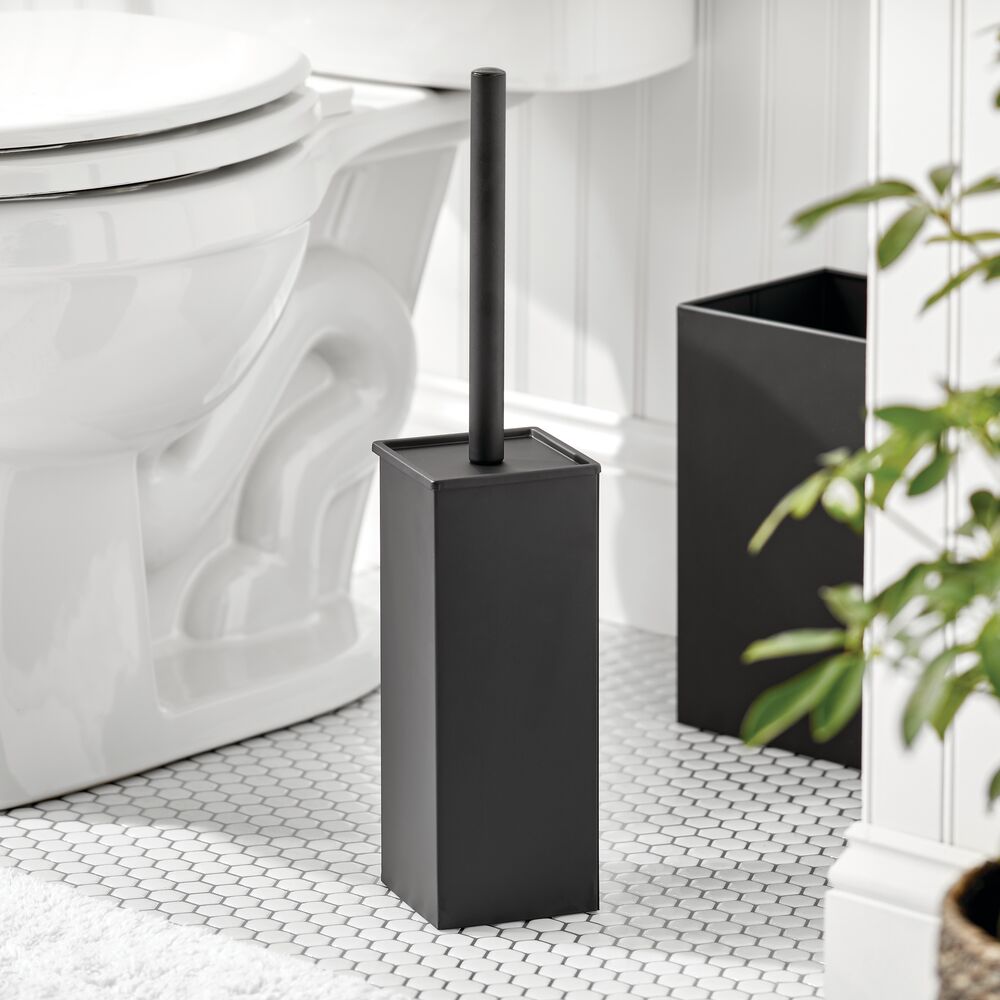 mDesign Steel Square Toilet Bowl Brush and Holder for Bathroom