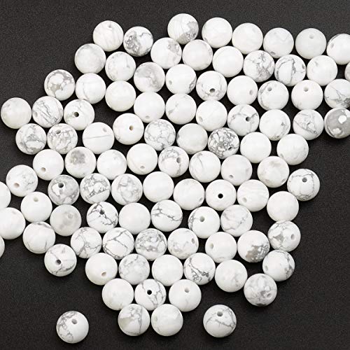 100 Pieces 8mm Natural White Beads Gemstone Round Loose Beads for Jewelry Making with Crystal Stretch Cord