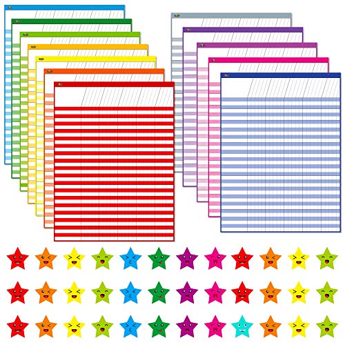 12 Pack Multi-Color Dry Erase Incentive Chart/Chore/Responsibility/School Attendance/Homework Progress Tracking Chart with 2112 Reward Star Stickers, (17&#x22; x 22.5&#x22;)