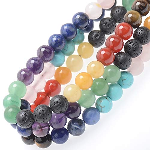 100Pcs Natural Crystal Beads Stone Gemstone Round Loose Energy Healing Beads with Free Crystal Stretch Cord for Jewelry Making (Mixed Colors A, 8MM)