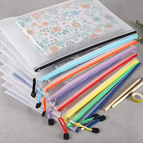 24 Pieces Mesh Zipper Pouch Zipper Bags, Puzzle Bag for Organizing Storage, Letter Size, A4 Size, Zipper File Bags for Office Supplies