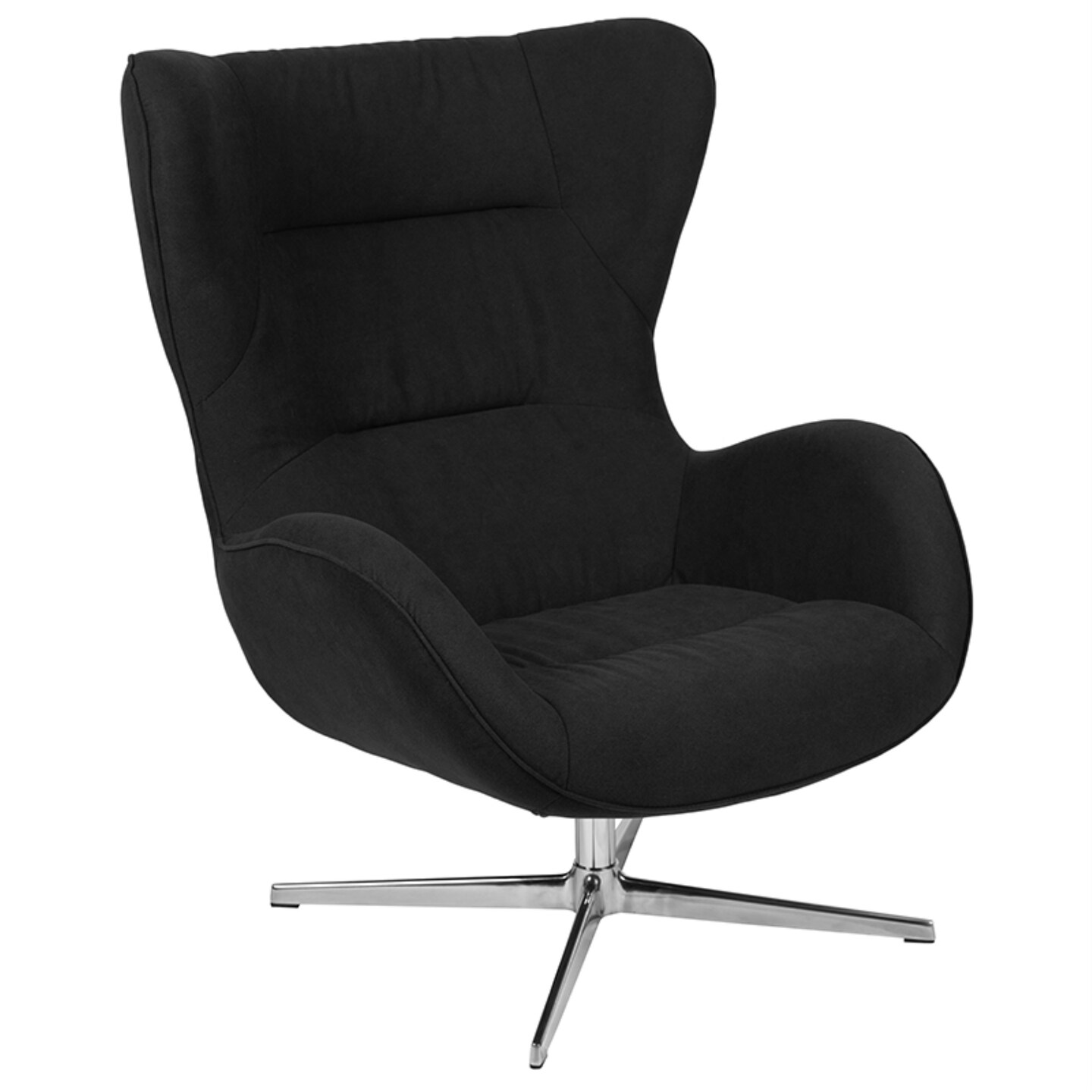 Black Fabric Swivel Wing Chair