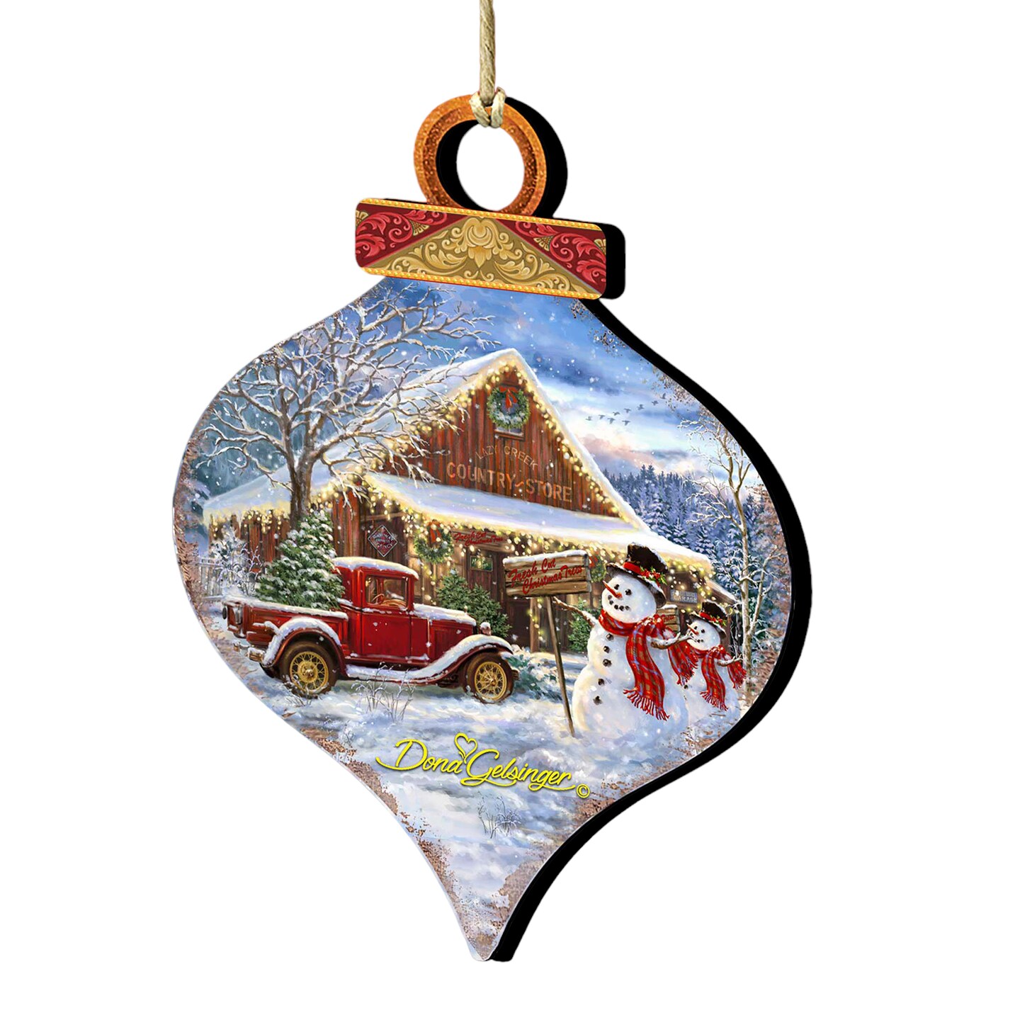 Designocracy Set of 2 Christmas Country Store Wooden Ornaments 5.5&#x22;