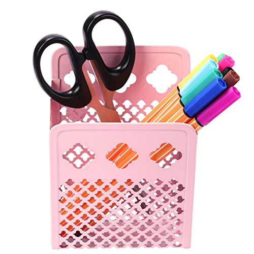 Magnetic Pencil Holder,Mesh Stainless Steel Pen Basket, Metal Writing Utensil Storage Organizer for Whiteboard,Blackboard,Kitchen, Locker, Home, or Office (Pink)