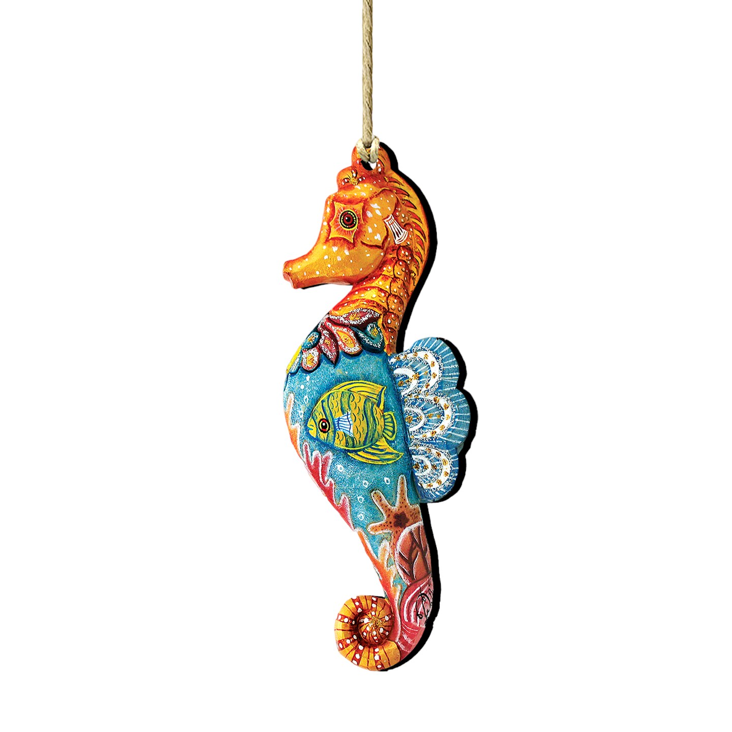 Designocracy Set of 2 Coastal Seahorse Wooden Christmas Ornaments 5.5&#x22;