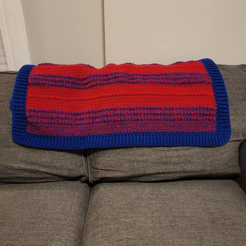 Red and Blue Striped Textured Crochet Baby Blanket MakerPlace by