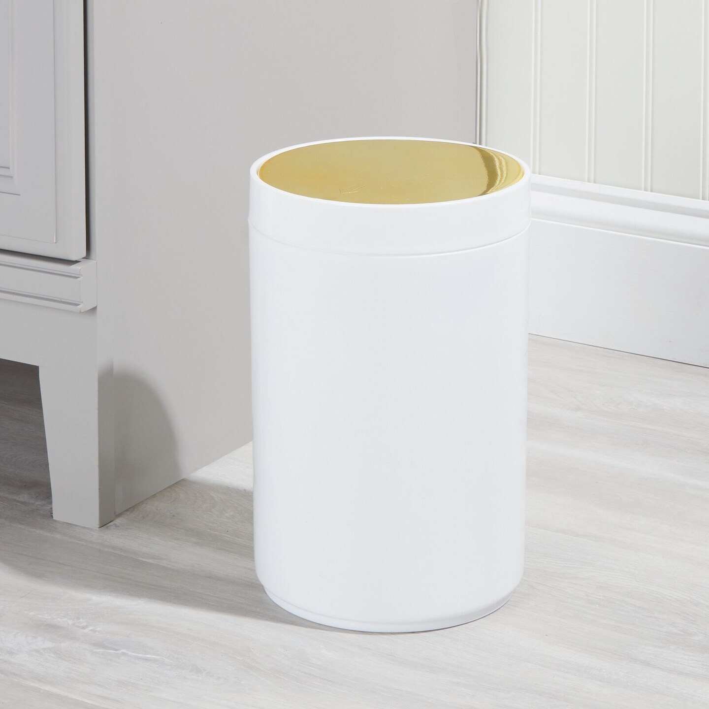 mDesign Plastic Small Round Trash Can Wastebasket, Swing Lid