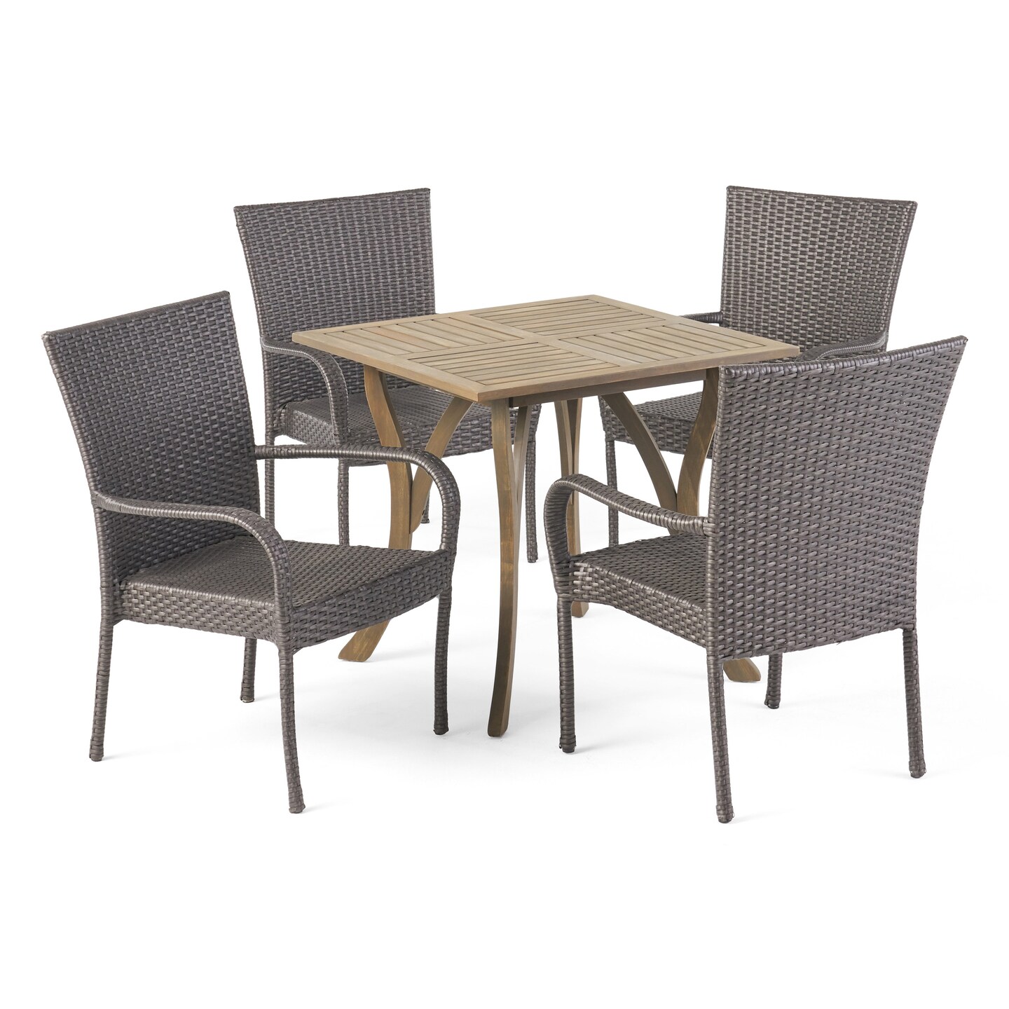 Contemporary Home Living 5-Piece Gray and Brown Wicker Outdoor Furniture Patio Dining Set