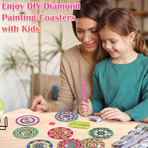 Billbotk 8 Pieces Diamond Painting Coasters Kit with Holder, Diamond Art Coasters, Arts and Crafts for Adults, Small Diamond Painting Kits for Beginners