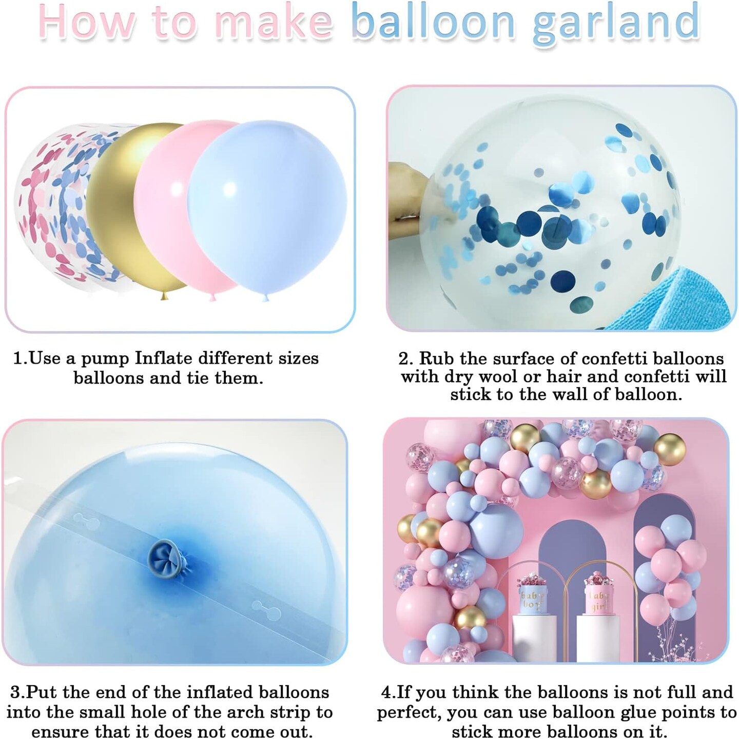 Light Pink and Blue Balloon Garland Arch Kit-130 PCS 5+12+18 Inch Pink Blue Confetti Gold Latex Balloons Gender Reveal Balloons For Boys Girls Gender Reveal Decorations Baby Shower Decorations