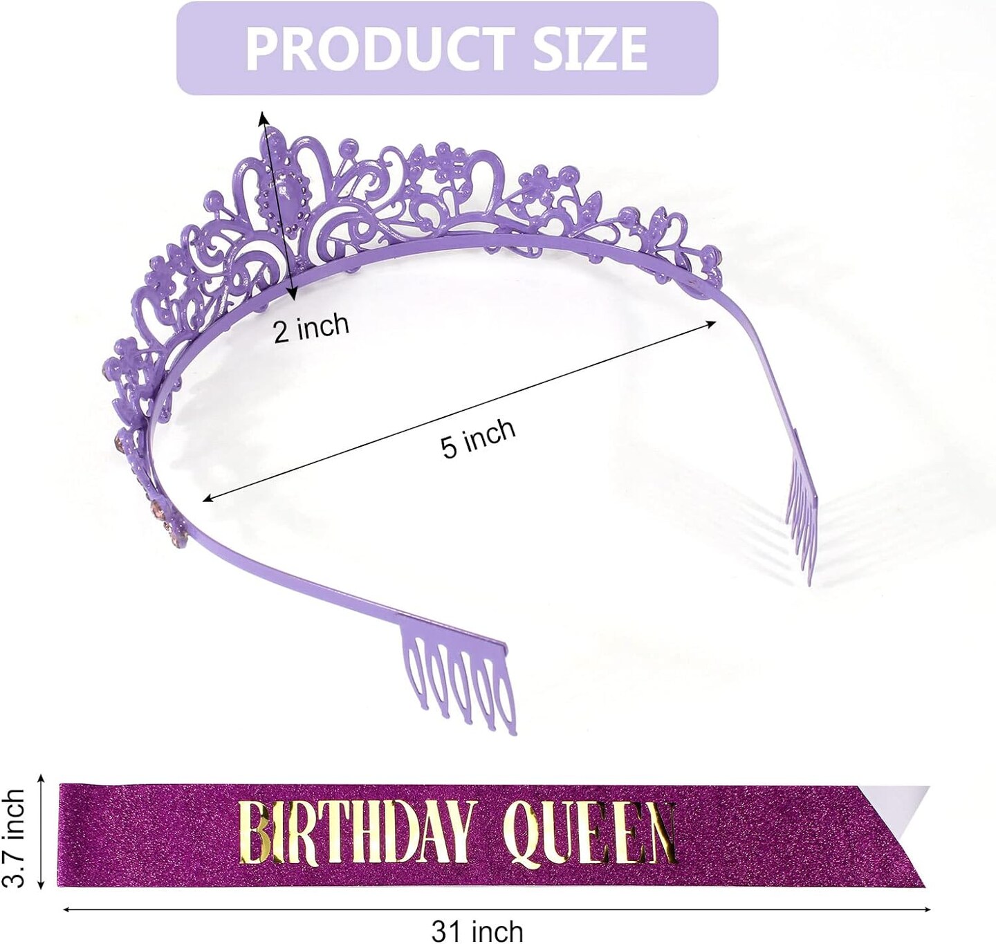 Purple Birthday Sash & Queen Crown Kit, Purple Birthday Decorations, Purple Crown, Purple Tiara, Purple Crowns for Women Girls, Purple Birthday Crown Tiara, Birthday Crown and Sash, Purple