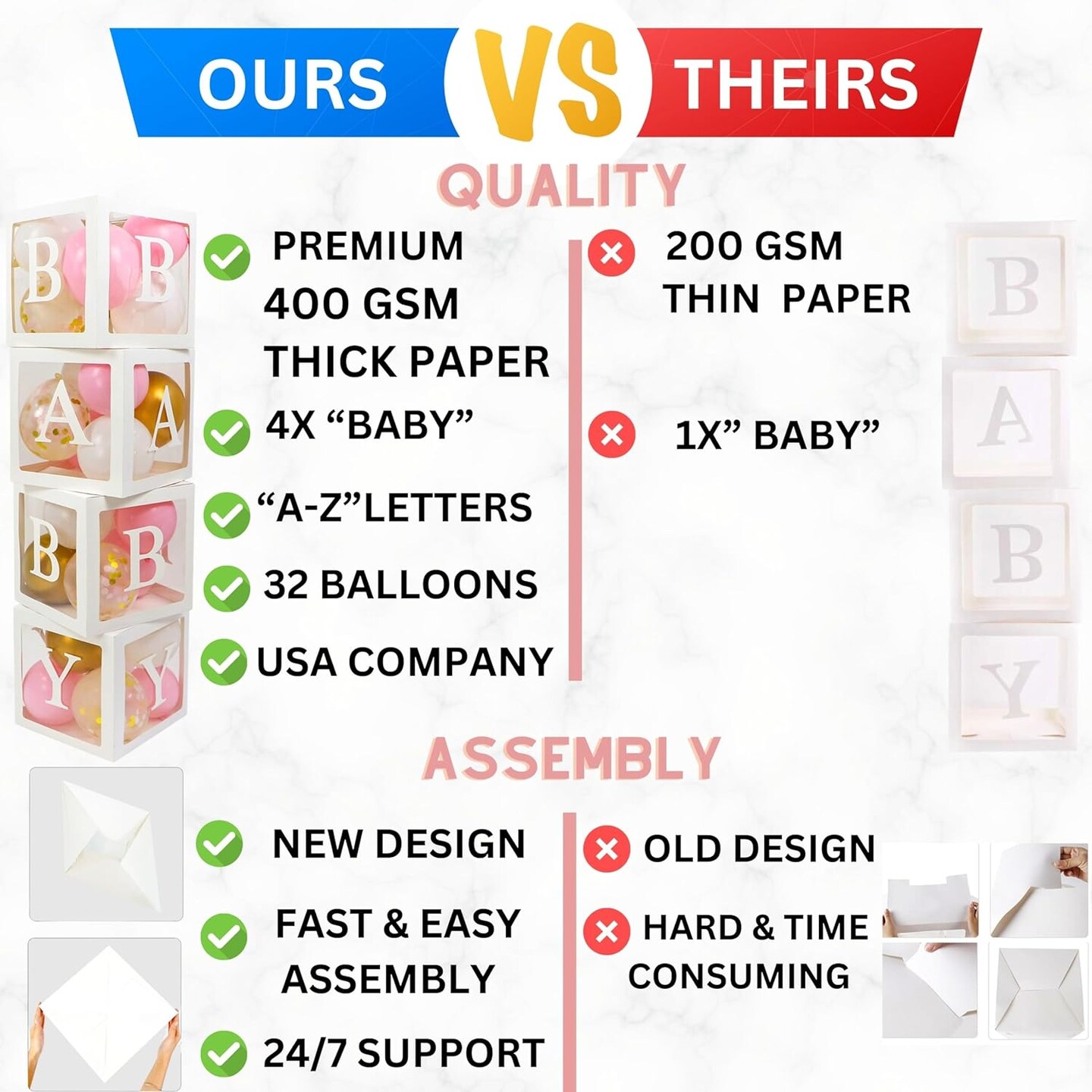 82 PCS Baby Shower Decorations for Girl - Jumbo Transparent Baby Block Balloon Box Includes BABY, A - Z Letters DYI, White Pink Gold Confetti Balloons, Gender Reveal Party Supplies, 1st Birthday Décor