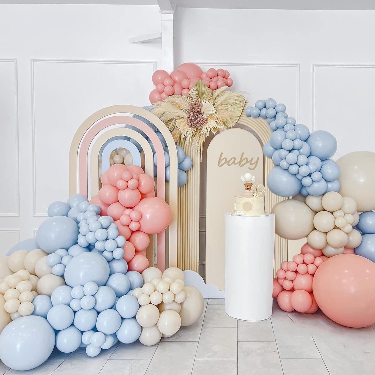 Pink and Blue Balloons Dusty Arch Kit Garland Nude for Gender Reveal Baby Shower Decorations Bear