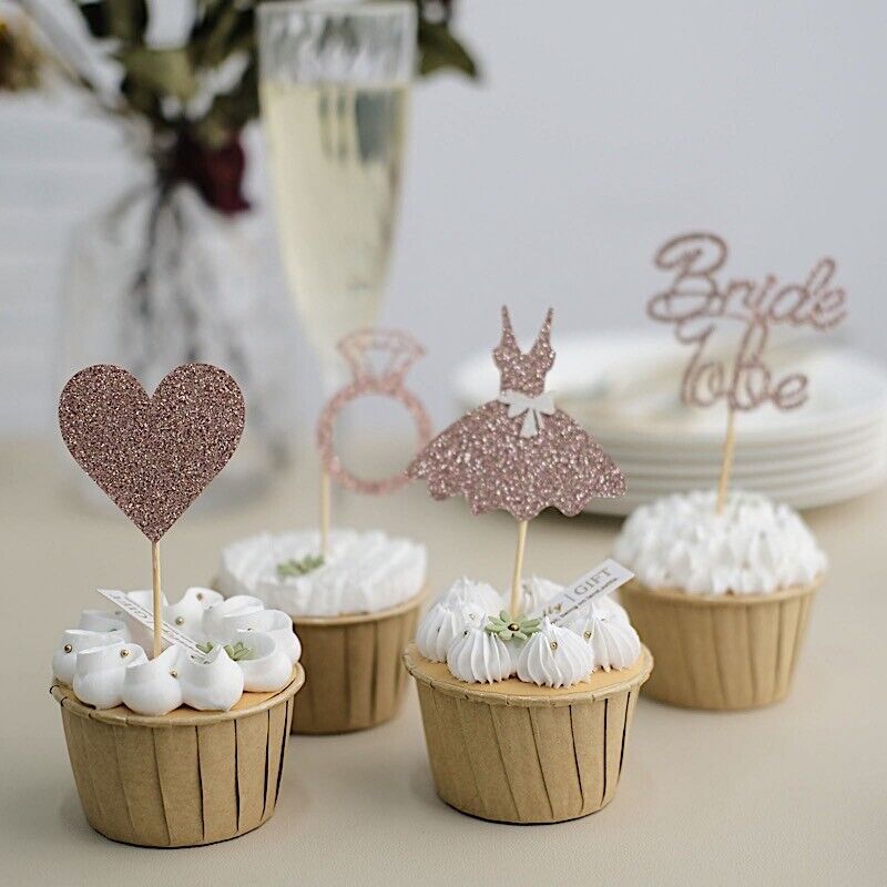 24 Rose Gold Glittered Bridal Shower CAKE CUPCAKE TOPPERS
